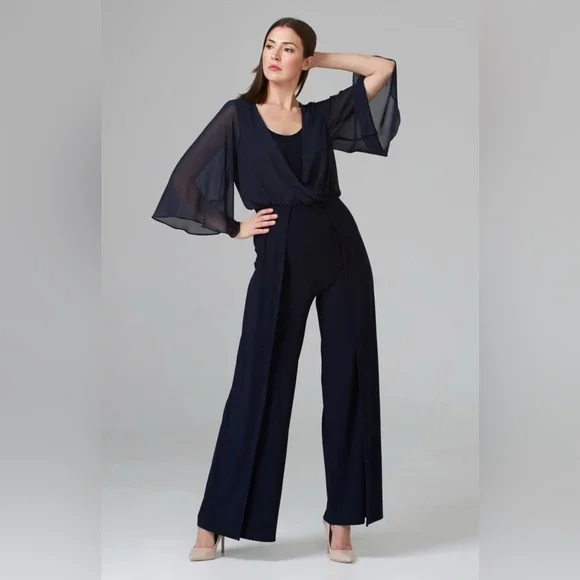 Joseph Ribkoff Navy Sheer Sleeve Jumpsuit - Picture 1 of 9
